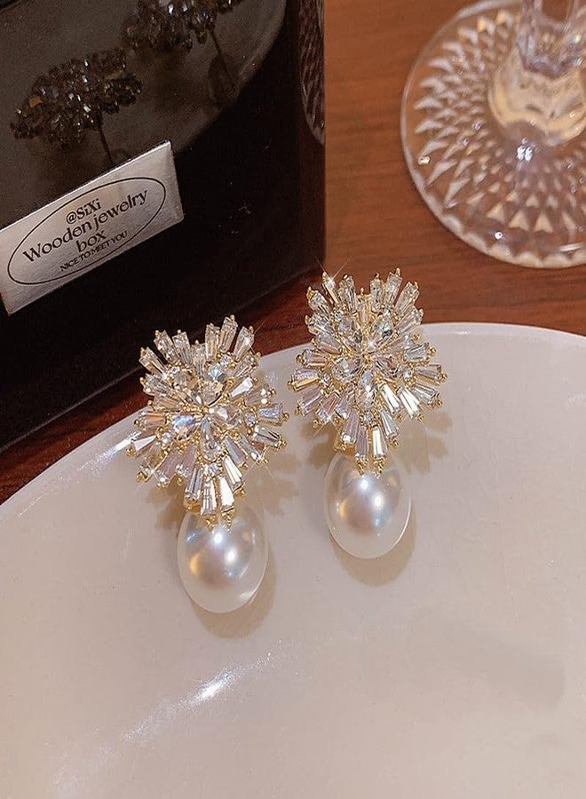 ZMANYIJEW Snowflake Dangle Earrings - Sparkly CZ Pearl & Gold Snowflake Holiday Earrings for Women (White) - Image 5