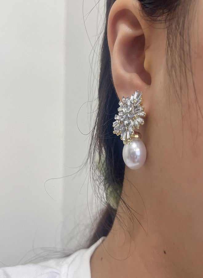 ZMANYIJEW Snowflake Dangle Earrings - Sparkly CZ Pearl & Gold Snowflake Holiday Earrings for Women (White) - Image 2