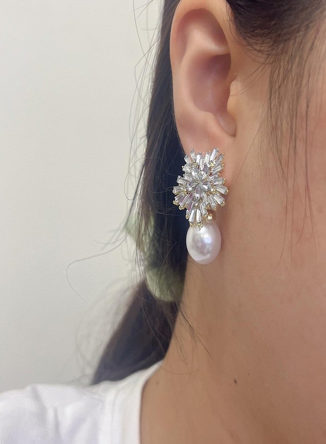 ZMANYIJEW Snowflake Dangle Earrings - Sparkly CZ Pearl & Gold Snowflake Holiday Earrings for Women (White) - Image 3