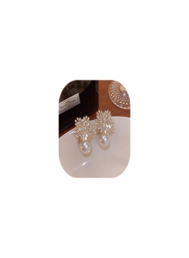 ZMANYIJEW Snowflake Dangle Earrings - Sparkly CZ Pearl & Gold Snowflake Holiday Earrings for Women (White) - Image 1