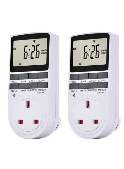 2 Pack Digital Light Timer Plug, Timer Outlet Plug-in Timer Socket LCD Display 10 Programmable Switching Programs 24 Hours & 7 Days Energy Saving Timer Socket for Electrical Appliances