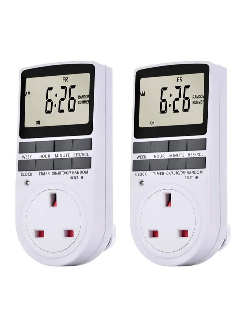 2 Pack Digital Light Timer Plug, Timer Outlet Plug-in Timer Socket LCD Display 10 Programmable Switching Programs 24 Hours & 7 Days Energy Saving Timer Socket for Electrical Appliances