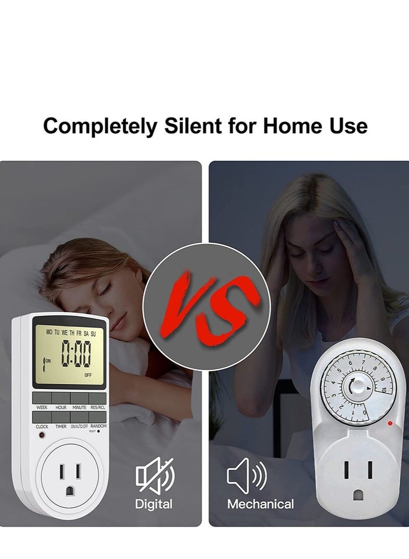 2 Pack Digital Light Timer Plug, Timer Outlet Plug-in Timer Socket LCD Display 10 Programmable Switching Programs 24 Hours & 7 Days Energy Saving Timer Socket for Electrical Appliances