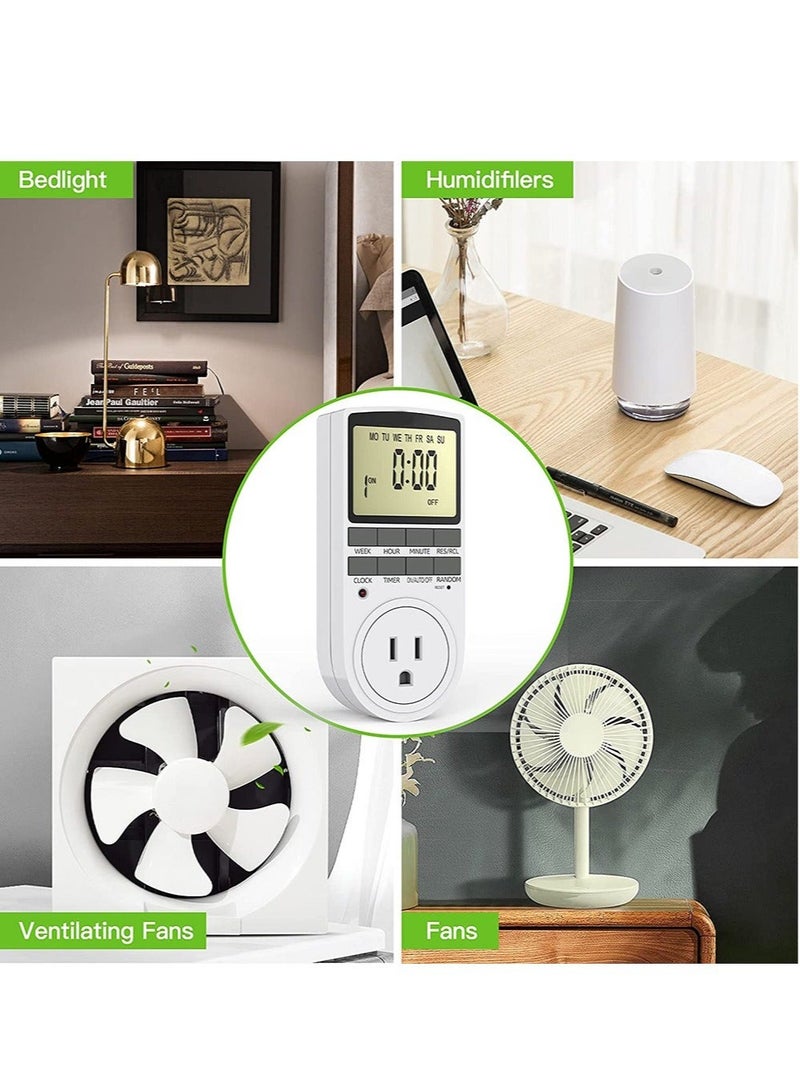 2 Pack Digital Light Timer Plug, Timer Outlet Plug-in Timer Socket LCD Display 10 Programmable Switching Programs 24 Hours & 7 Days Energy Saving Timer Socket for Electrical Appliances