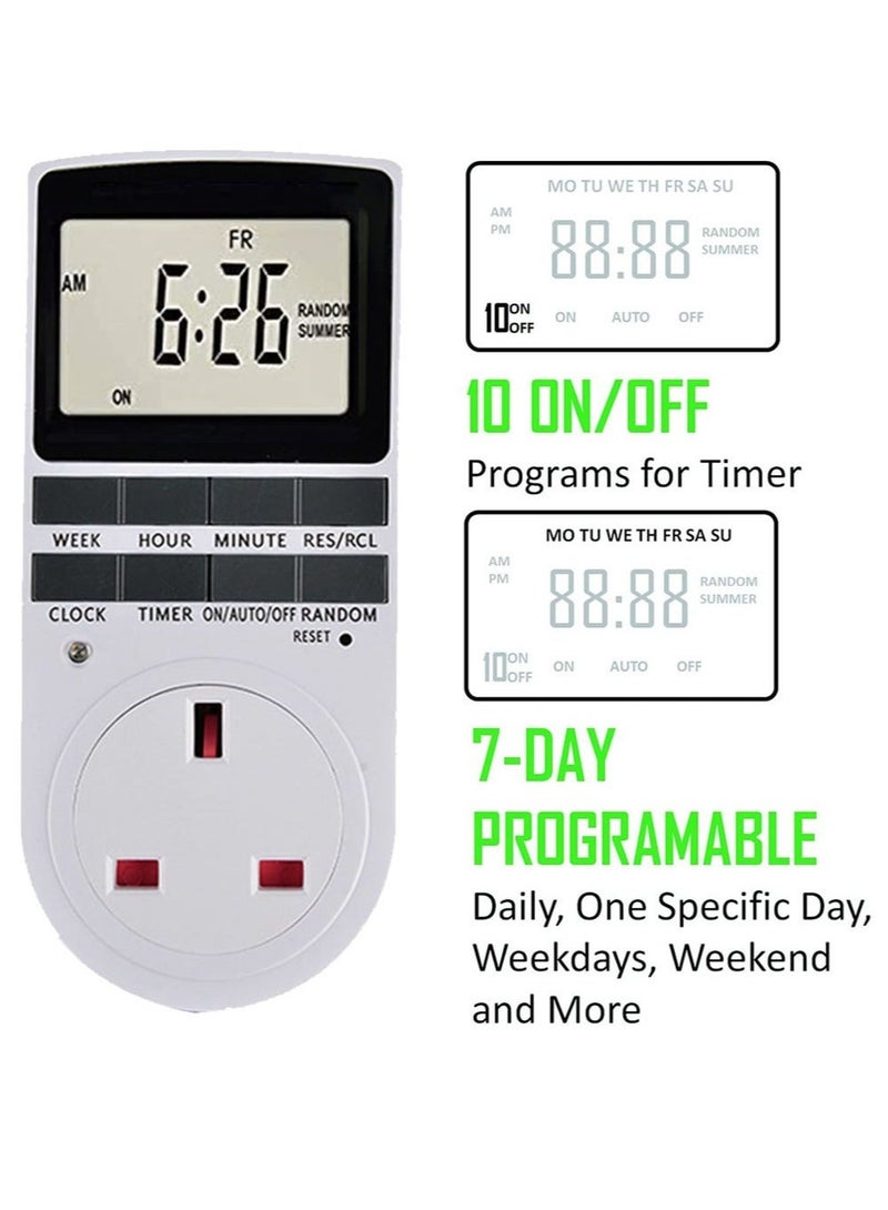 2 Pack Digital Light Timer Plug, Timer Outlet Plug-in Timer Socket LCD Display 10 Programmable Switching Programs 24 Hours & 7 Days Energy Saving Timer Socket for Electrical Appliances