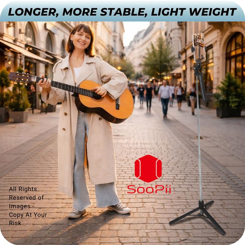 SooPii All in one Bluetooth Selfie Stick with Tripod Stand | Foldable & Extendable | Wireless Remote | Lightweight Portable Selfie Stick for Android & iPhone | Vlogging, Travel, Video Shooting - Image 4