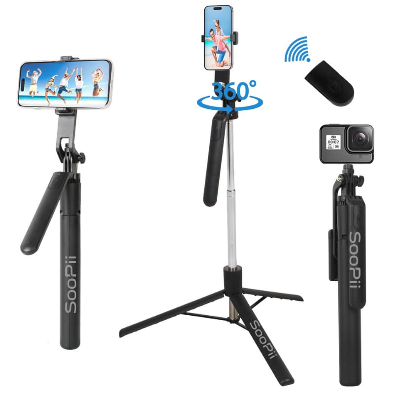 SooPii All in one Bluetooth Selfie Stick with Tripod Stand | Foldable & Extendable | Wireless Remote | Lightweight Portable Selfie Stick for Android & iPhone | Vlogging, Travel, Video Shooting - Image 5
