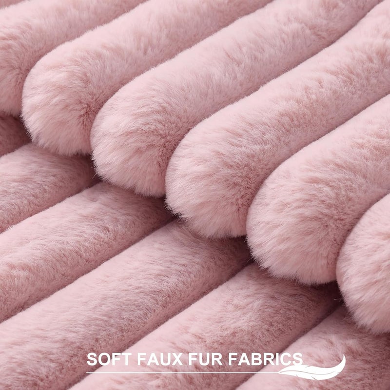Pallene Set of 2 Plush Faux Fur Pillow Covers 24x24 Inch Luxury Soft Striped Decorative Throw Pillow Covers for Sofa Living Room Pink - Image 2