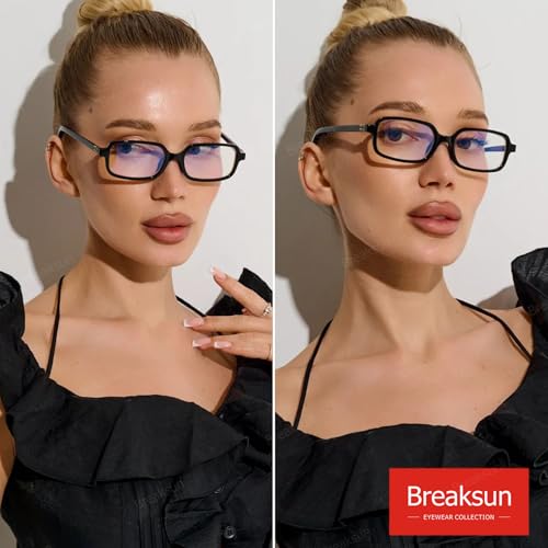 Breaksun نظارات بريكسون ريترو مستطيلة للنساء والرجال صغيرة مربعة لحجب الضوء الأزرق نظارات عتيقة (صدفي + أسود) - Image 3