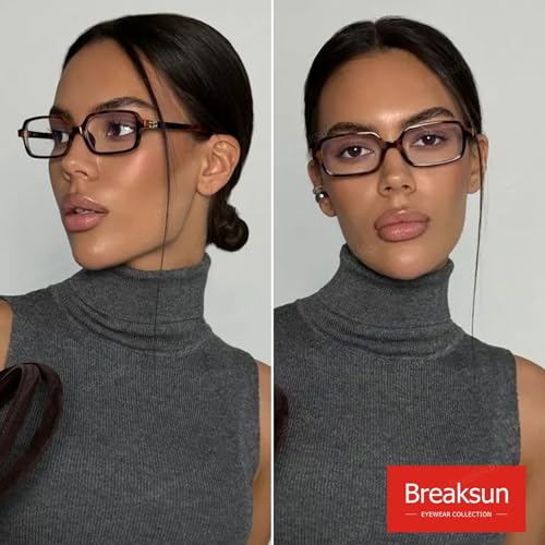 Breaksun نظارات بريكسون ريترو مستطيلة للنساء والرجال صغيرة مربعة لحجب الضوء الأزرق نظارات عتيقة (صدفي + أسود) - Image 2