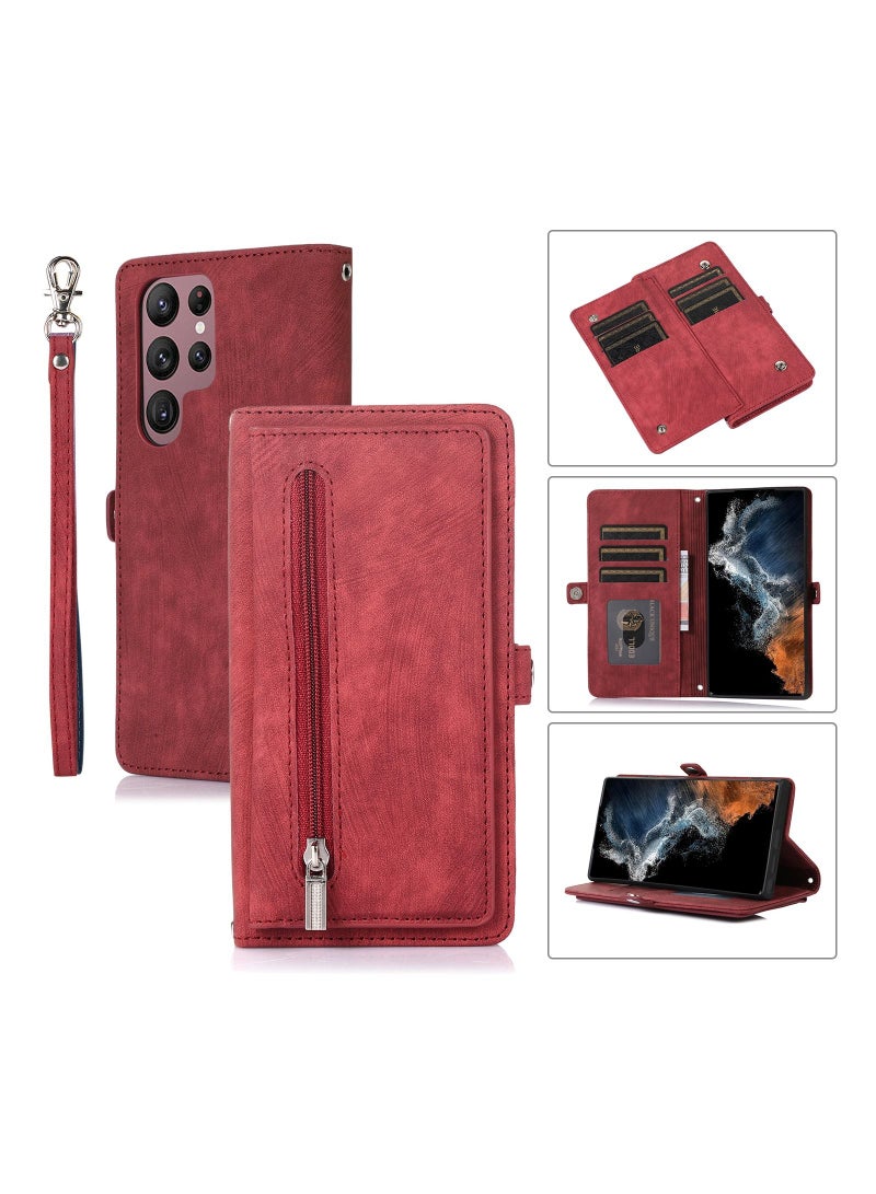 Suteni Zipped Flip Cover Card Slots Leather Phone Case for Samsung - Image 3