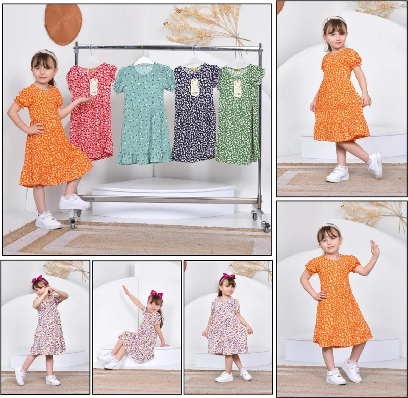 بدز ديري BDZ Leather Colored Short Sleeve Cotton Girl's Dress