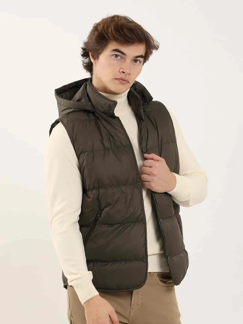 Dufy Brown Men's Regular Fit Plain Hooded Vest Coat - 96758