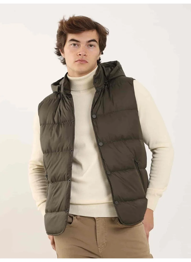 Dufy Brown Men's Regular Fit Plain Hooded Vest Coat - 96758