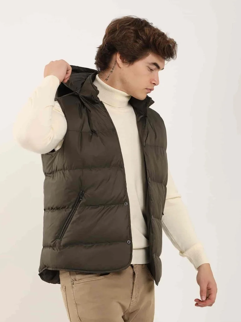 Dufy Brown Men's Regular Fit Plain Hooded Vest Coat - 96758