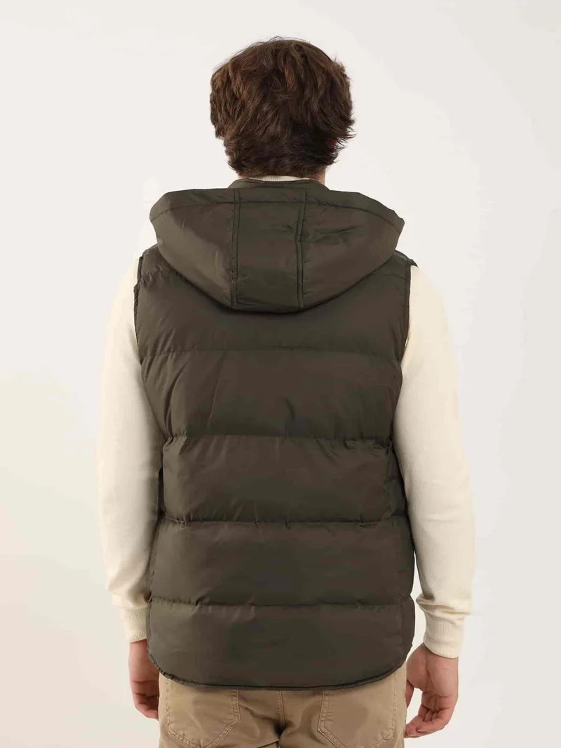 Dufy Brown Men's Regular Fit Plain Hooded Vest Coat - 96758