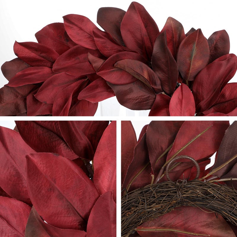 Briful 23in Magnolia Christmas Wreath for Front Door, Realistic Red Magnolia Leaf Wreath All Season Wreaths for Xmas Home Outdoor & Indoor Decor - Image 3