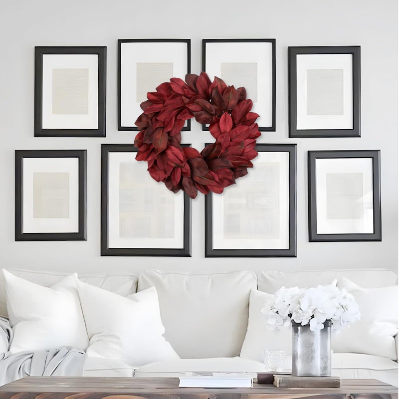 Briful 23in Magnolia Christmas Wreath for Front Door, Realistic Red Magnolia Leaf Wreath All Season Wreaths for Xmas Home Outdoor & Indoor Decor - Image 5