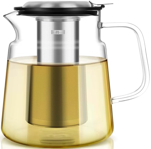 Aquach Glass Teapot with Removable Infuser - 57oz Borosilicate Tea Pot for Stovetop & Cold Brew, Stainless Steel Filter for Loose Leaf/Iced Tea - Image 1