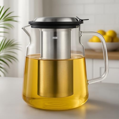 Aquach Glass Teapot with Removable Infuser - 57oz Borosilicate Tea Pot for Stovetop & Cold Brew, Stainless Steel Filter for Loose Leaf/Iced Tea - Image 2