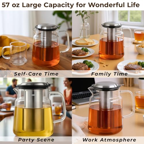 Aquach Glass Teapot with Removable Infuser - 57oz Borosilicate Tea Pot for Stovetop & Cold Brew, Stainless Steel Filter for Loose Leaf/Iced Tea - Image 4