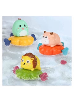 Excefore Baby Bath Toys Floating Swimming Toys 3PCS Baby Bathtub Toys for 6-12 Months Temperature Sensing Water Spray Children's Bathroom Pull Line Little Lion Calf Dinosaur Swimming Toys  - Image 1