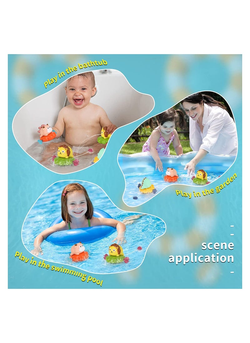 Excefore - Baby Bath Toys Floating Swimming Toys 3PCS Baby Bathtub Toys for 6-12 Months Temperature Sensing Water Spray Children's Bathroom Pull Line Little Lion Calf Dinosaur Swimming Toys - Image 1