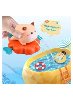 Excefore Baby Bath Toys Floating Swimming Toys 3PCS Baby Bathtub Toys for 6-12 Months Temperature Sensing Water Spray Children's Bathroom Pull Line Little Lion Calf Dinosaur Swimming Toys  - Image 4