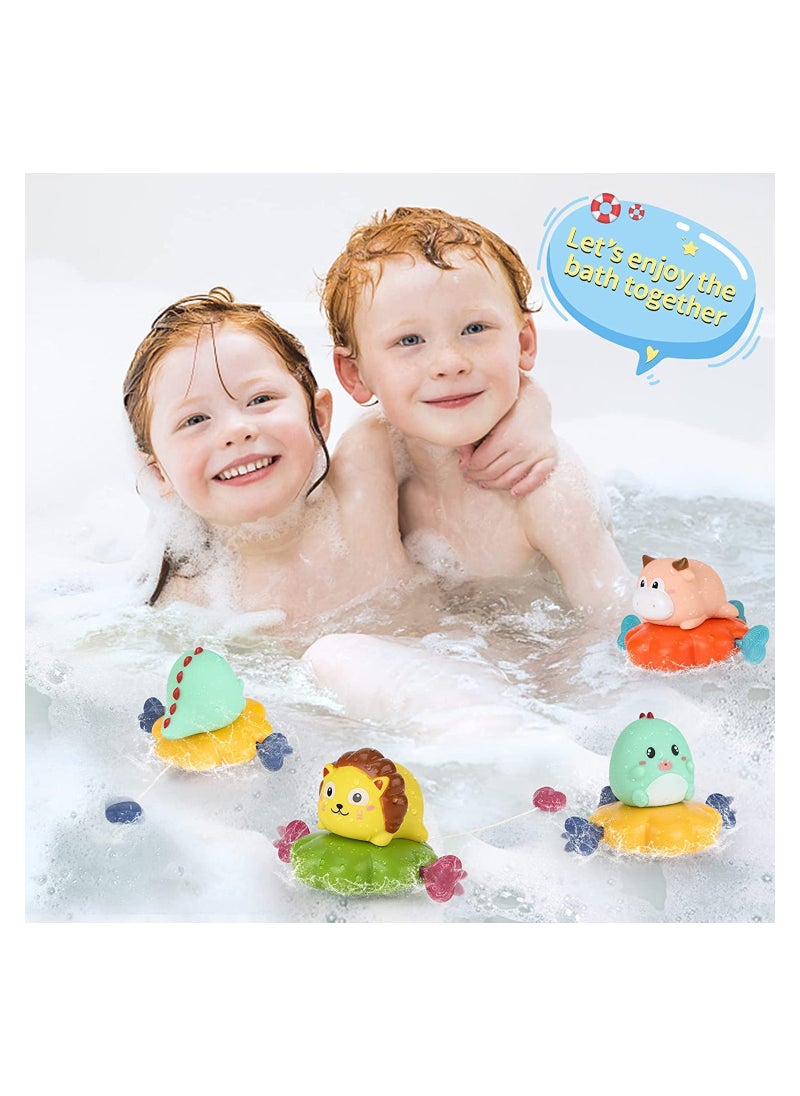 Excefore - Baby Bath Toys Floating Swimming Toys 3PCS Baby Bathtub Toys for 6-12 Months Temperature Sensing Water Spray Children's Bathroom Pull Line Little Lion Calf Dinosaur Swimming Toys - Image 1
