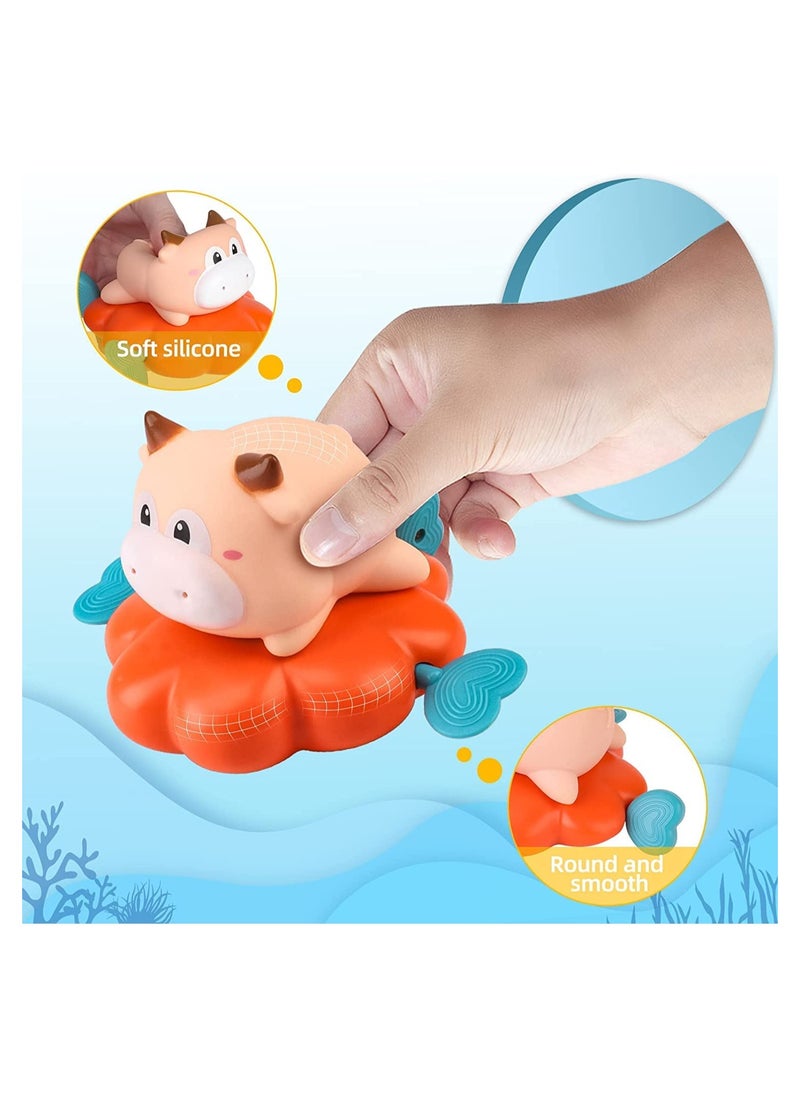 Excefore - Baby Bath Toys Floating Swimming Toys 3PCS Baby Bathtub Toys for 6-12 Months Temperature Sensing Water Spray Children's Bathroom Pull Line Little Lion Calf Dinosaur Swimming Toys - Image 1