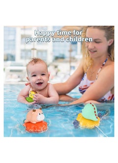 Excefore Baby Bath Toys Floating Swimming Toys 3PCS Baby Bathtub Toys for 6-12 Months Temperature Sensing Water Spray Children's Bathroom Pull Line Little Lion Calf Dinosaur Swimming Toys  - Image 2