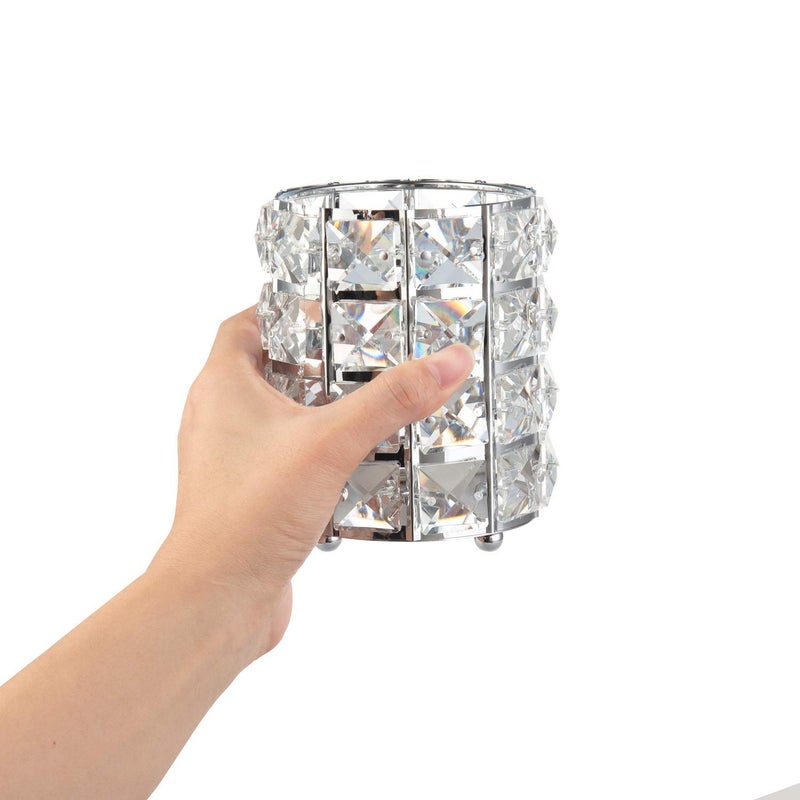 Feyarl Feyarl 2pcs Crystal Beads Makeup Brush Holder Silver Bling Handcrafted Comb Brush Pen Pencil Holder Pot Cup Storage Cosmetic Tools Organizer Container Candle Holder  - Image 3