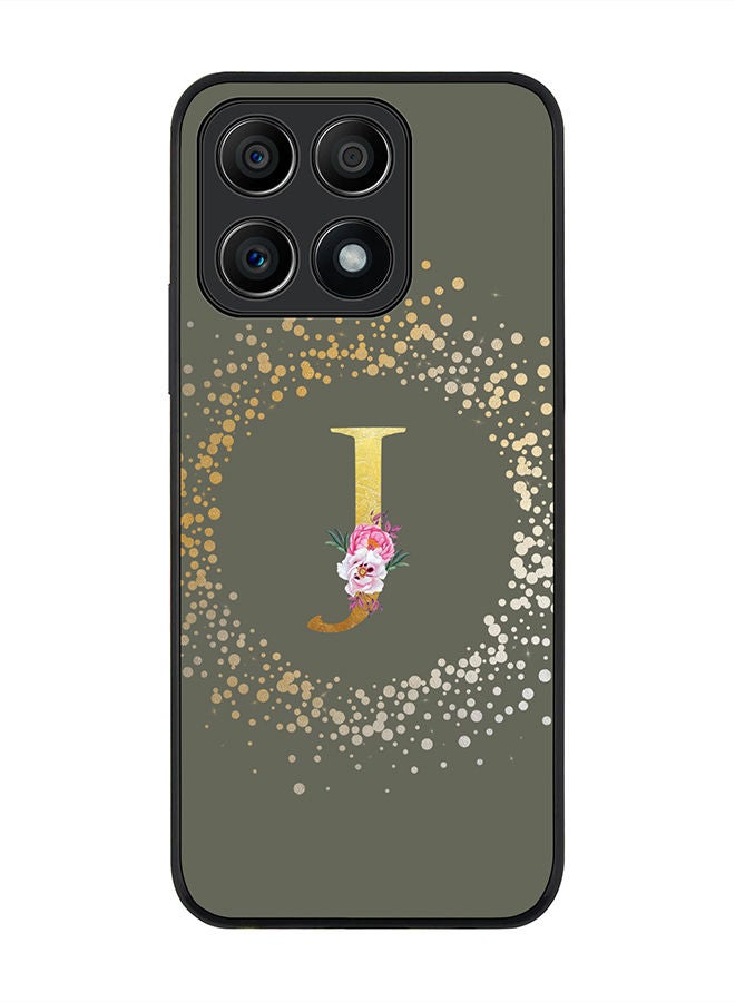 Stylizedd Rugged Black edge case for Honor X8A 4G Slim fit Soft Case Flexible Rubber Edges Anti Drop TPU Gel Thin Cover - Custom Monogram Initial Letter Floral Pattern Alphabet - J (Olive Green) - Image 1