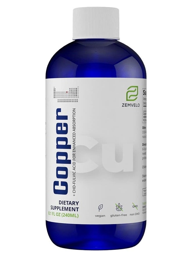 Zemvelo Liquid Ionic Chelated Copper | Natural Elixir for Healthy Connective Tissue | Healthy Hair, Skin, Nails & Collagen | Healthy Iron Levels | Mood Balance | 96 Day Supply - Image 1