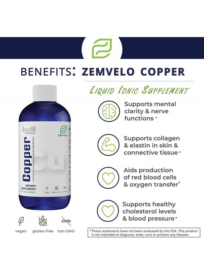 Zemvelo Liquid Ionic Chelated Copper | Natural Elixir for Healthy Connective Tissue | Healthy Hair, Skin, Nails & Collagen | Healthy Iron Levels | Mood Balance | 96 Day Supply - Image 3