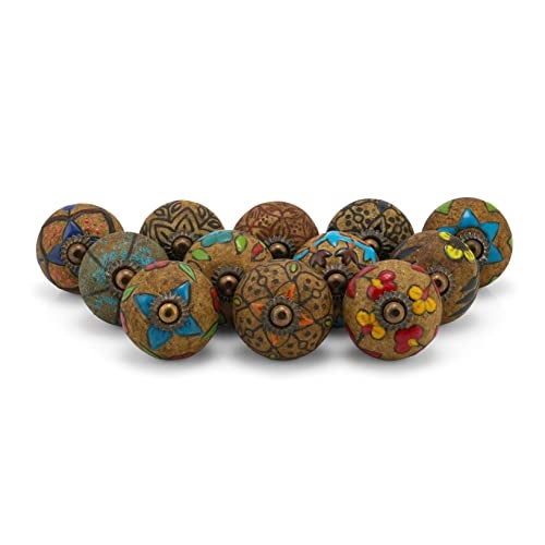 Rasiya Art Cabinet Knobs for Dresser Drawers - Antique Decorative Pull Handle Farmhouse Kitchen Furniture Hardware Rustic Boho Home Decor - Pack of 12 - Image 1