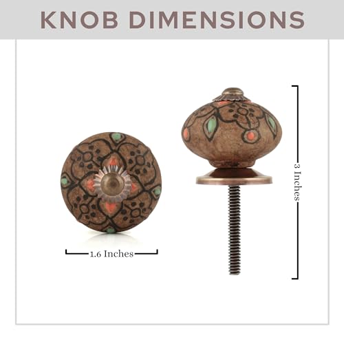 Rasiya Art Cabinet Knobs for Dresser Drawers - Antique Decorative Pull Handle Farmhouse Kitchen Furniture Hardware Rustic Boho Home Decor - Pack of 12 - Image 2