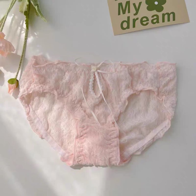 Bowknot Hollow Girl Panties Lace Bubble Cute light pink - Image 1