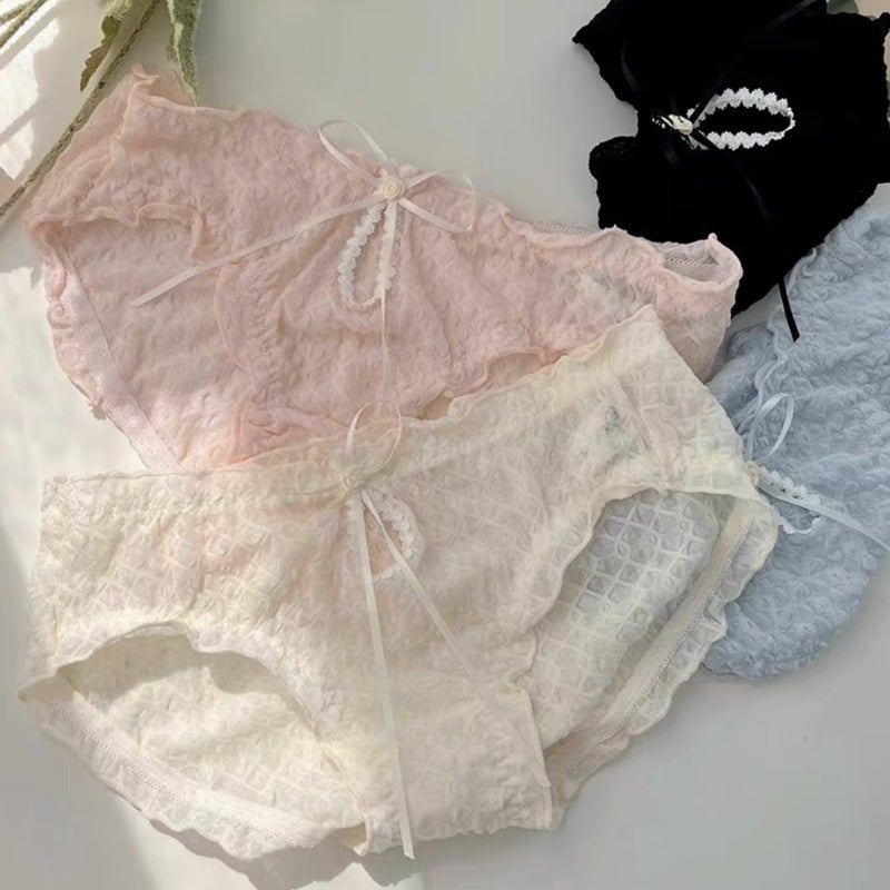 Bowknot Hollow Girl Panties Lace Bubble Cute light pink - Image 4