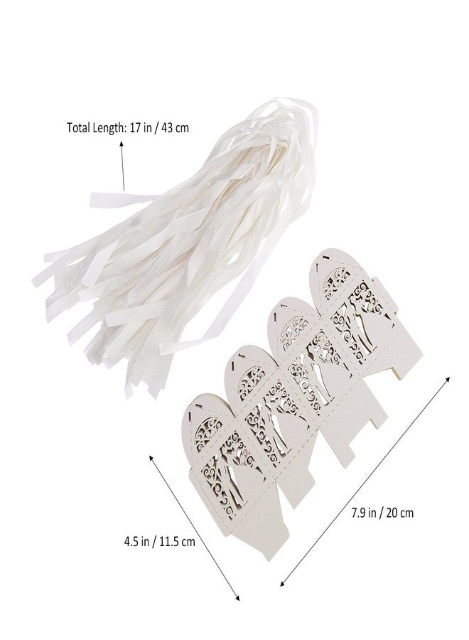 Tinksky 100pcs Wedding Candy Boxes Couple Design Luxury Lase Cut Party Wedding Favor Ribbon Candy Boxes Gift Box Table Decorations (White) - Image 2