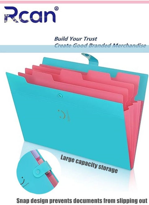 A4 Folder Multi Layer Large Capacity Plastic File Bag Portable Paper Classification Storage Organizer Snap Waterproof Expandable Document Manager Suitable for Office Business Home School