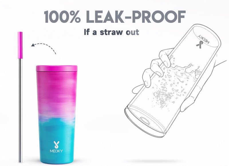 Meoky 24 oz Insulated Tumbler with Lid and Straw, Stainless Steel Vacuum Insulated Tumbler, Keeps Cold for 24 Hours, 100% Leak Proof, Fits in Car Cup Holder (Marshmallow) - Image 3