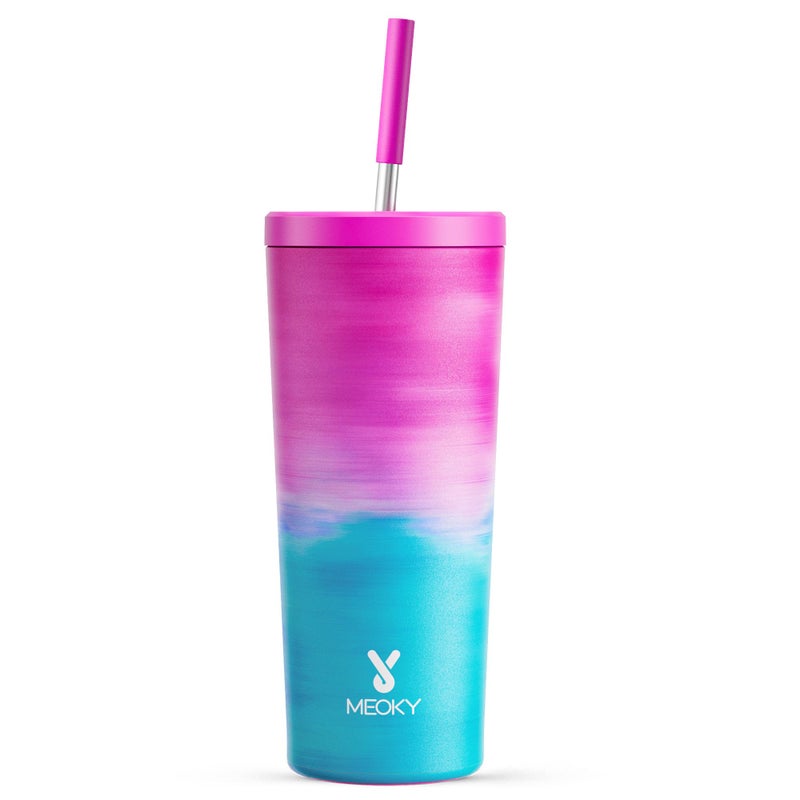 Meoky 24 oz Insulated Tumbler with Lid and Straw, Stainless Steel Vacuum Insulated Tumbler, Keeps Cold for 24 Hours, 100% Leak Proof, Fits in Car Cup Holder (Marshmallow) - Image 1