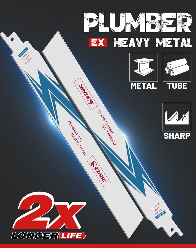 EZARC Reciprocating Saw Blade Bi-Metal Cobalt Sabre Saw Blades for Heavy Metal Cutting 9-Inch 14TPI R926PM+ (5-Pack) - Image 2