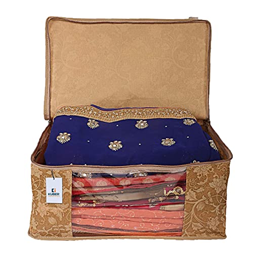Kuber Industries Foldable saree covers with Zip|Non Woven Clothes Organiser for wardrobe |Metalic Print With Transparent Window|Suitable for Lehenga, Suit, Dress|Pack Of 3 (Brown) - Image 4