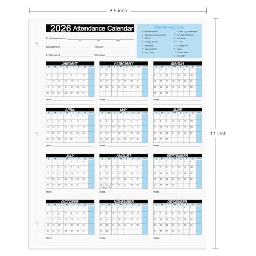 FENTASY 2026 Attendance Calendar Work Tracker Attendance Calendar Cards - 8.5 X 11 Cardstock/Pack of 50 Sheets - Image 4