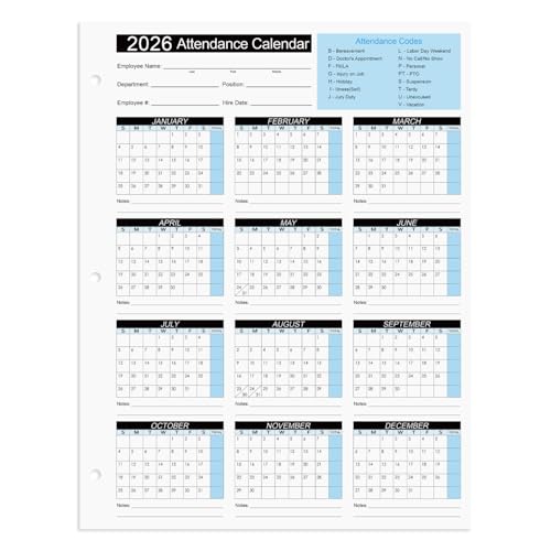 FENTASY 2026 Attendance Calendar Work Tracker Attendance Calendar Cards - 8.5 X 11 Cardstock/Pack of 50 Sheets - Image 2