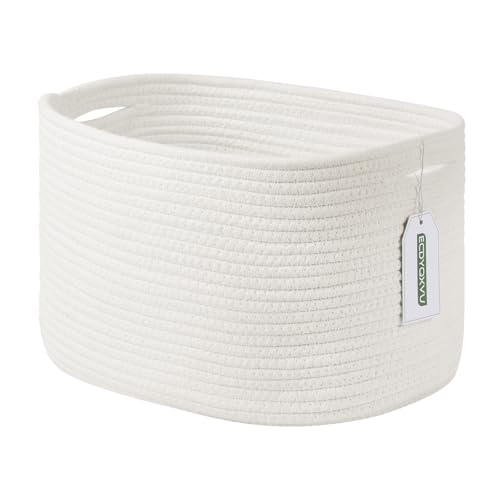 ECDYQXVU Cotton Rope Storage Basket 15x10x9 Inches Woven Basket for Shelves Clothes Towels Books and Laundry White 1 Pack - Image 1