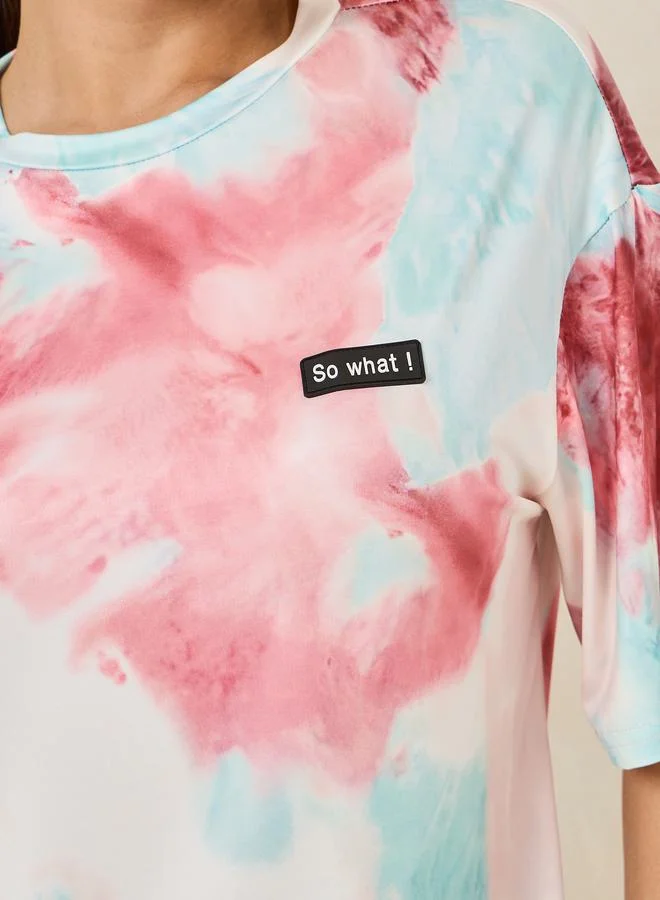Styli Oversized Tie-Dye Round Neck Longline T-Shirt