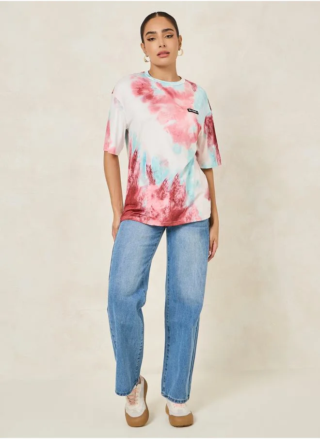 Styli Oversized Tie-Dye Round Neck Longline T-Shirt